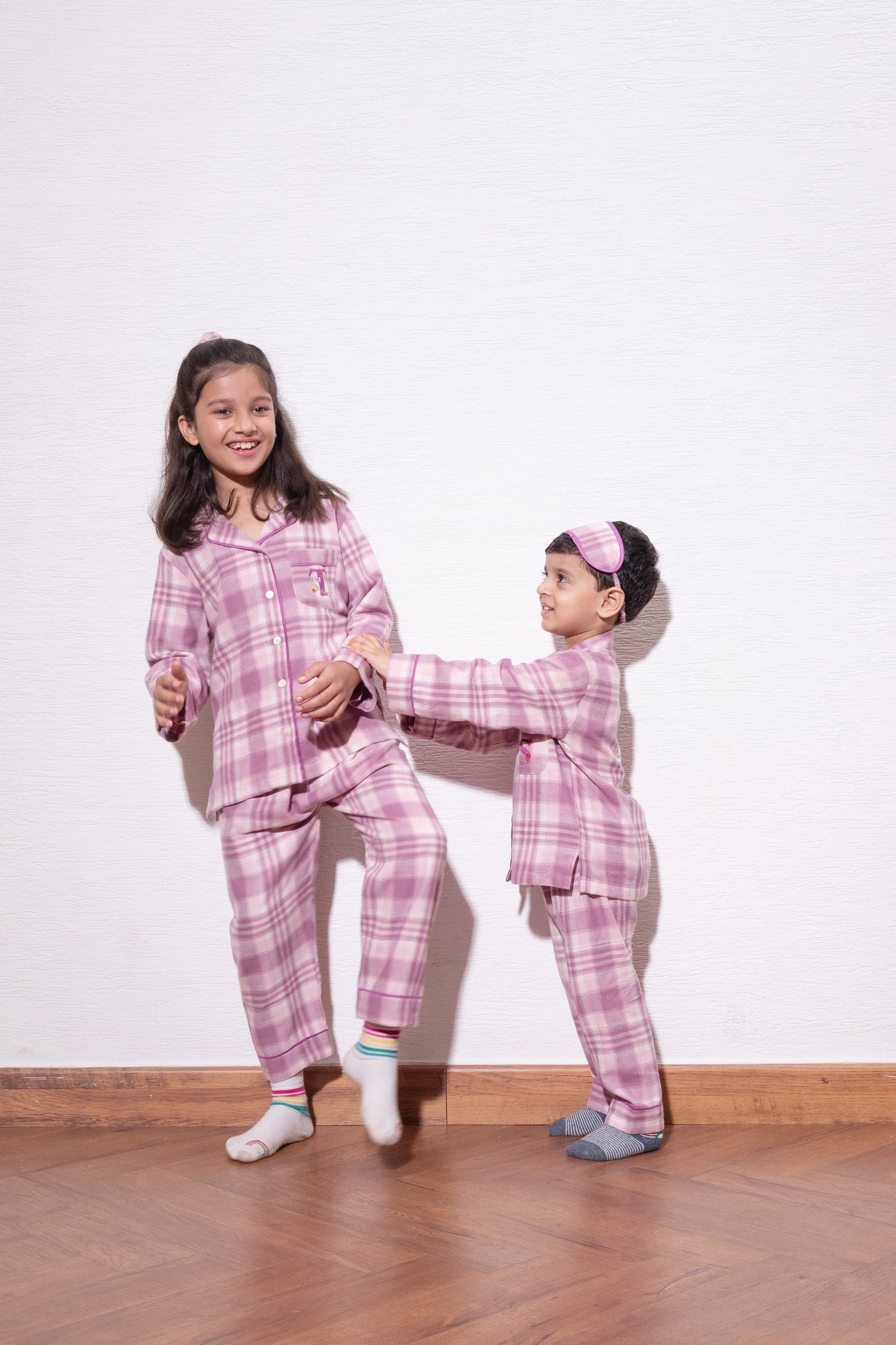 Pink Checkered Flannel Kidswear Set