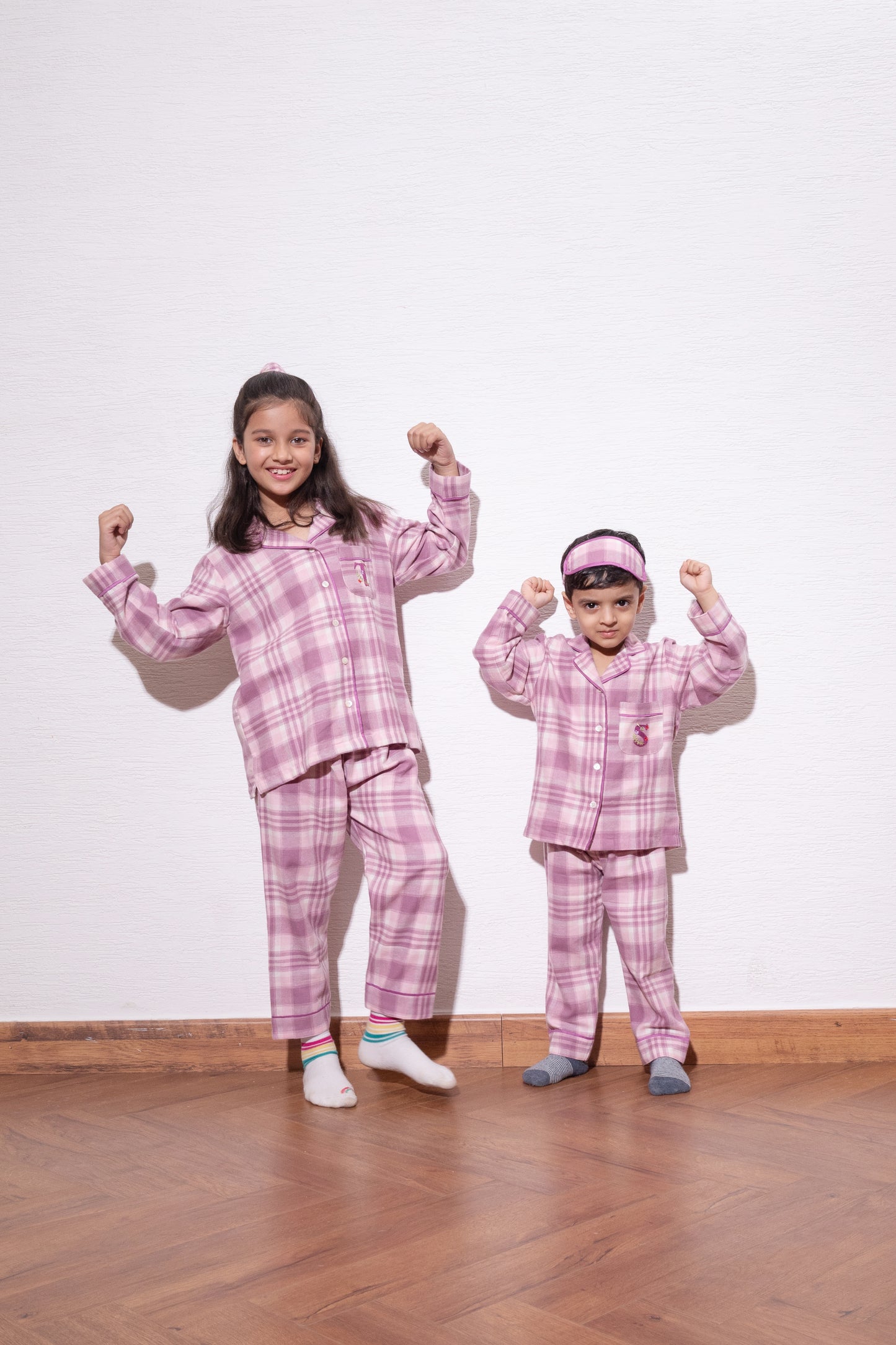 Pink Checkered Flannel Kidswear Set