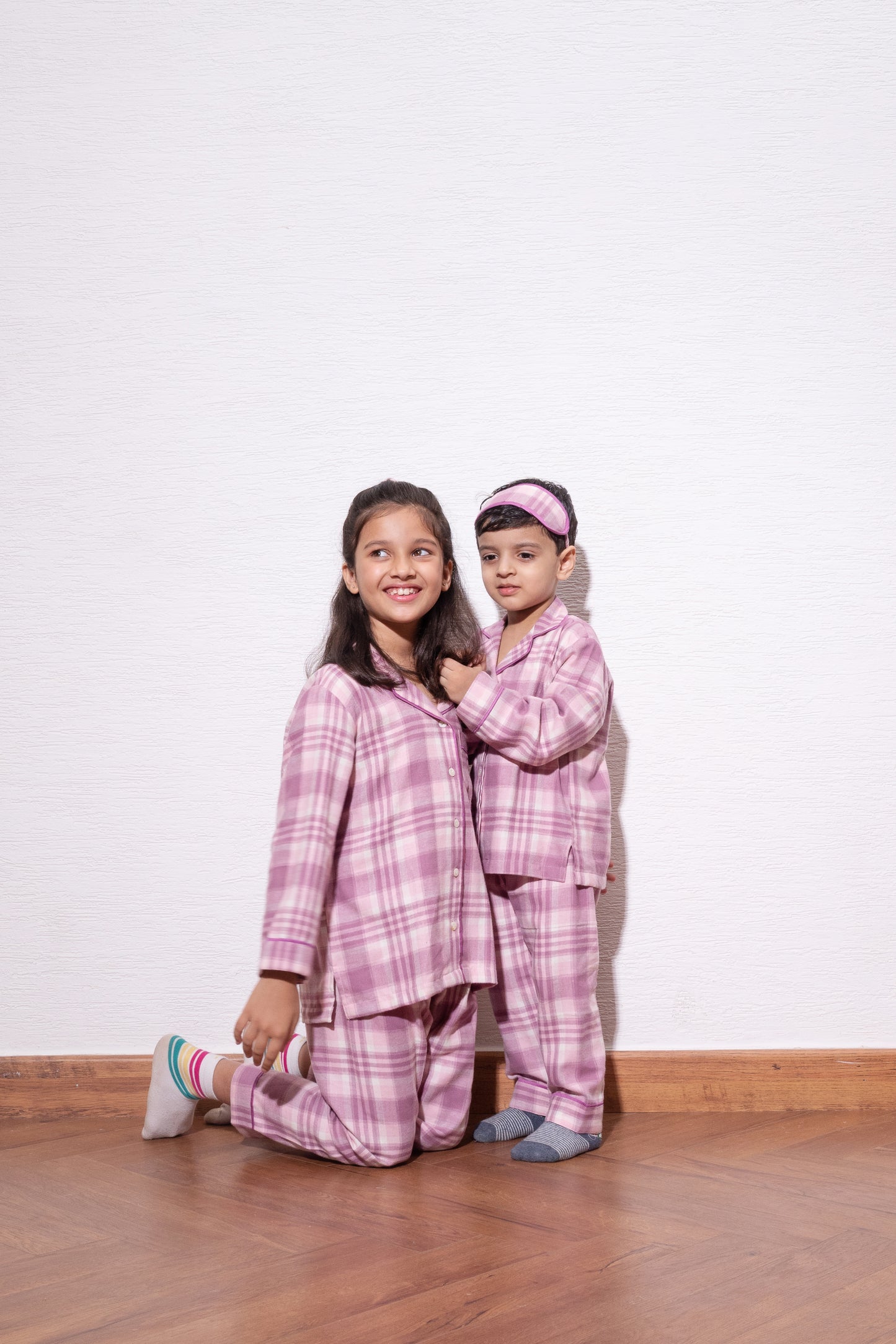 Pink Checkered Flannel Kidswear Set