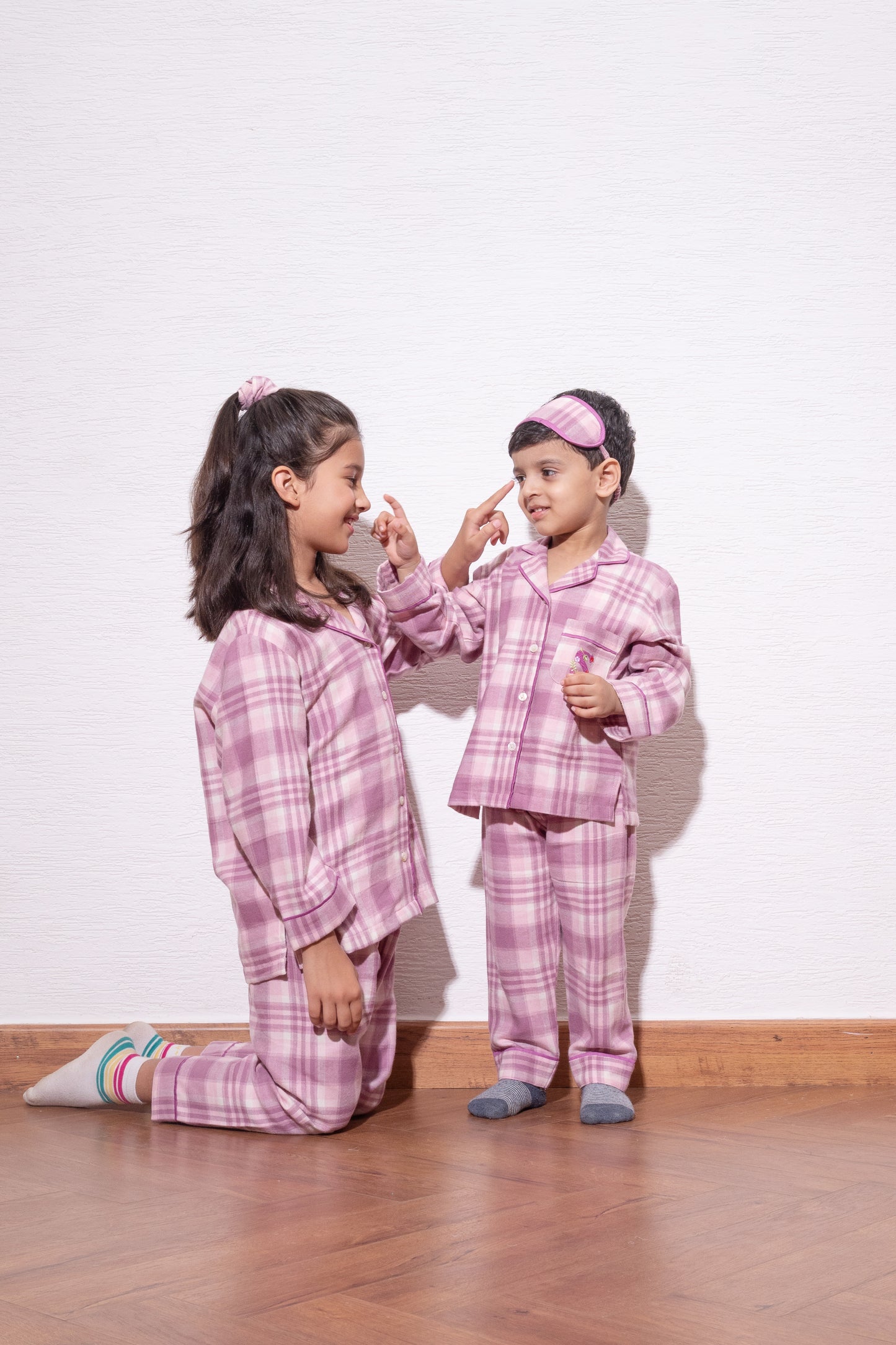 Pink Checkered Flannel Kidswear Set