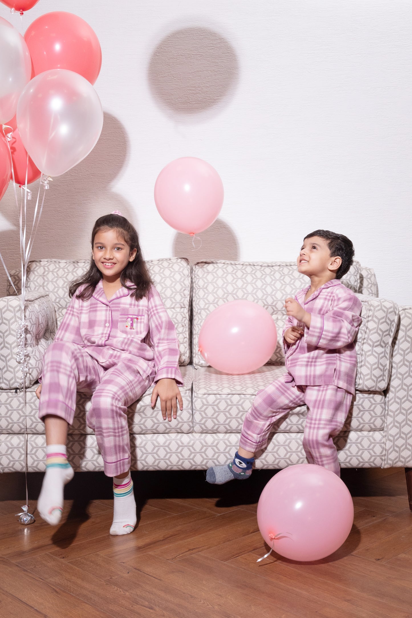 Pink Checkered Flannel Kidswear Set