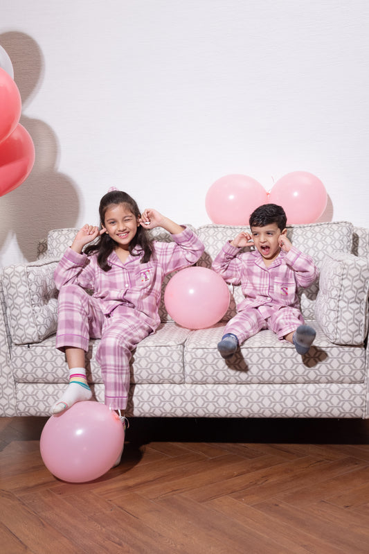 Pink Checkered Flannel Kidswear Set