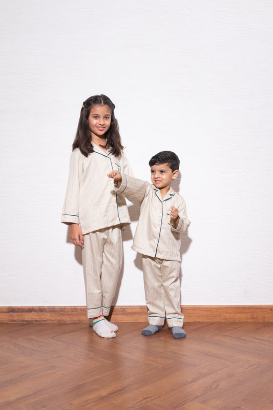 Beige Pinstripes Kidswear Set