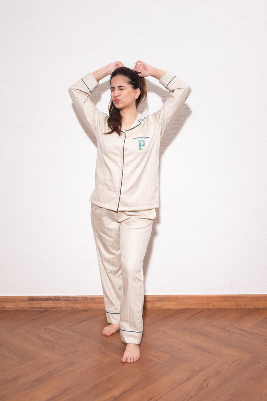 Beige Pinstripes Pyjama Set