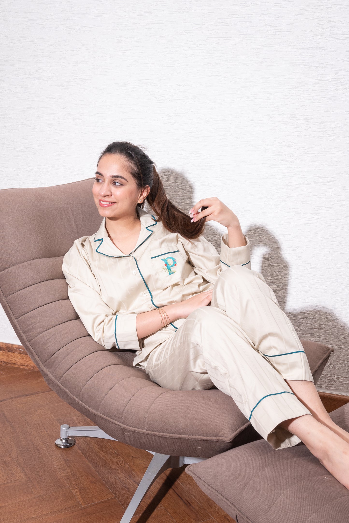 Beige Pinstripes Pyjama Set