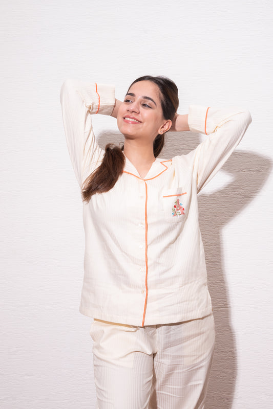 Peach Pinstripes Pyjama Set